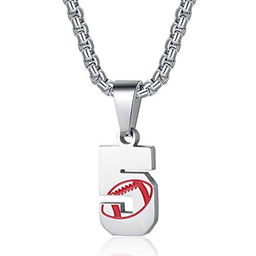 Rehoboth American Football Rugby Jersey Number 5 Pendant Necklace for Women Men 24 (22+2) Inch Adjustable Stainless Steel Chain - Image 1