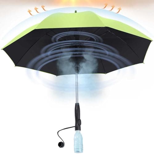 Umbrella with fan and mist spray,Rechargeable - Ultimate Solution for Cooling & UV Protection - Ideal for Summer, Beach, Outdoor Sports, Golf, Fishing Activities (Green)