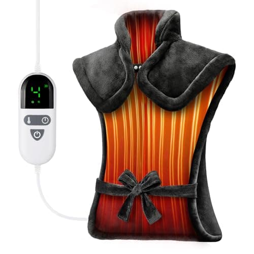 Heating Pad for Back Pain Relief, LANVA Birthday & Mothers Day Gifts for Women Men Mom Dad, Edge Weighted Electric Heat Pad for Neck and Shoulders, 6 Heat Settings, 4 Timer Options, 24"x37", Black