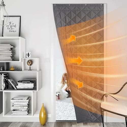 NICETOWN Thermal Insulated Door Curtain, Oxford Cloth-Thicken Polyester Fiber Fill, 34"x84" Self Sealing Screen Temporary Door Cover with 3 Hanging Ways for Doorway Old House, Grey, 1 Panel - Image 1
