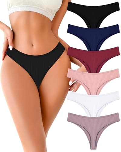FINETOO 6 Pack Cotton Thongs for Women Breathable Low Rise Black Pink Cheeky Soft Underwear Sexy S-XL - Image 1