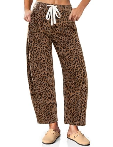 Vetinee Cute Barrel Jeans for Women Womens Loose Fit Jeans Leopard Print Pants Women Wide Leg Pants Woman Brown Cheetah Small - Image 1