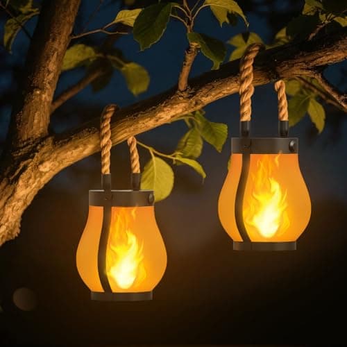 Hompavo Gen2 Solar Lanterns Outdoor with Ultra-Real Flame, Dual Charging (USB/Solar) & 2 Mode - Waterproof Decorative Hanging/Table Lights for Yard Patio Garden Birthday Mothers Day Gifts for Women, 2 - Image 1