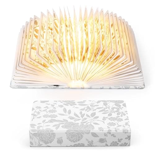 ZBOLE Floral Print Book Light,3-Color Book Lamp Book Lovers Gifts | 1200mAh Portable Foldable Paper Desk Lamp | Night Reading Bookshelf Lamp,Valentine Ambient Lighting Decorations Gifts(White Silver) - Image 1