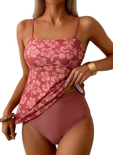 Dokotoo Floral Tankini Sets Two Piece Swimsuits for Women Flowy Top Vintage Floral Print Modest 2026 Bathing Suits with Bottoms,Vine XX-Large - Image 1
