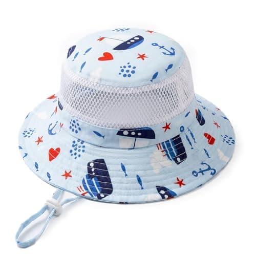 Kids Summer UPF50+ Sun Hat with Breathable Mesh, Adjustable Outdoor Beach Bucket Hat for Boys Girls Age 4-12 - Image 1