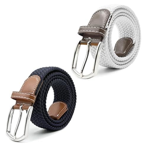 Myfunc 2Pack Belts No Holes Golf Jeans Pants Casual Stretchy Elastic Braided Woven Belt for Mens Boys Womens Girls - Image 1