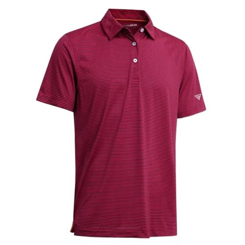 Mens Golf Shirts Moisture Wicking Dry Fit Short Sleeve Performance Sport Stripe Golf Polo Shirts for Men - Image 1