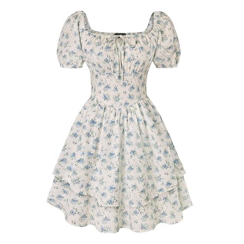 Scarlet Darkness Floral Corset Dress Summer Dresses for Women Girls 2026 Short Milkmaid Sundress with Pocket Blue Floral L - Image 1