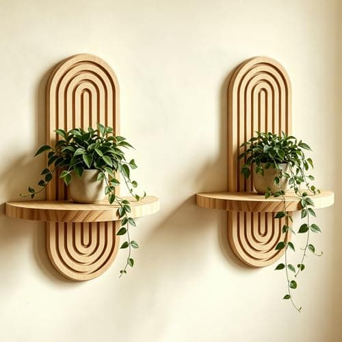 Natural Solid Wood Arched Wall Mount Shelf, Floating Decor Display Shelving for Succulents, Mini Plants, Home Decor & Bathroom Small Ornaments (Natural, 11.8" X 7.8") - Image 1