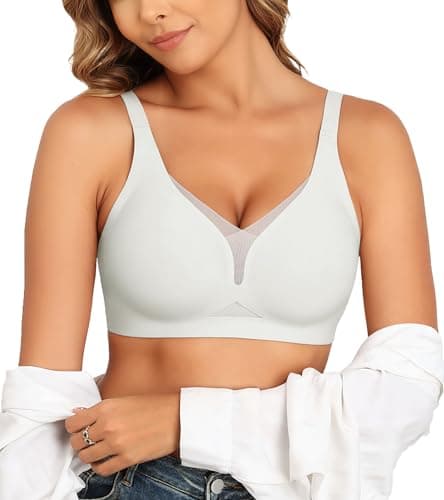 As Fairy Wireless Push Up Bra for Women - Seamless Deep V Mesh Bralettes, Soft Support Comfort Daily Wear Brassiere White 32A - Image 1