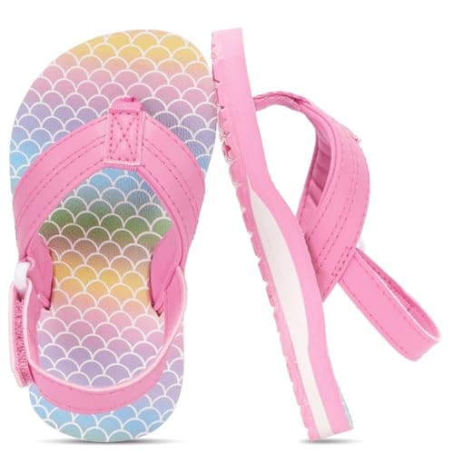 Toddler Flip FLops Girls Kids Sandals Boys Back Strap Summer Spring Pool Beach Swim Cute Adjustable Non-slip Lightweight Casual Soft Comfortable Outdoor RAINBOW SCALE Toddler Size 5 - Image 1