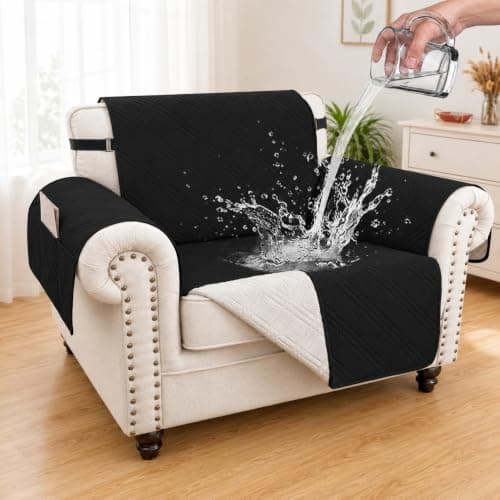 Eusalioy 100% Waterproof Couch Cover for Dogs, Anti-Slip Washable Sofa Cover with Elastic Straps & Side Pockets, Durable Furniture Protector for Kids, Pets & Dogs (Armchair 23", Black) - Image 1