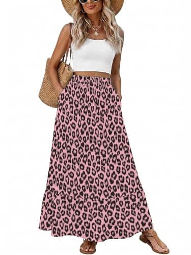 Heymoments Maxi Skirts for Women Pink Leopard XX-Large High Waisted Flowy 2026 Fall Trendy A Line Summer Cute Pleated Dressy Casual Fairy Boho Teacher Holiday Beach Vacation Long Skorts with Pockets - Image 1