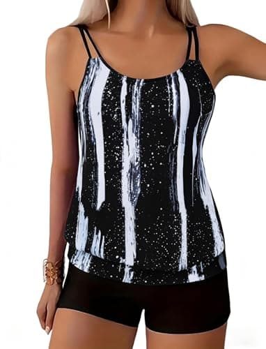 ZAFUL Two Piece Tankini Swimsuit for Women Tummy Control Bathing Suit with Boy Shorts Blouson Swimwear 6-Black L - Image 1