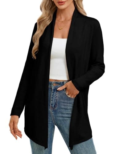 GRACE KARIN Women's Open Front Cardigan Ribbed Knit Long Sleeve Cardigan Sweaters for Dresses Business Casual(Black,Small) - Image 1