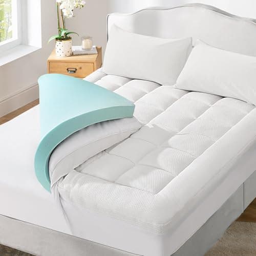 NEXHOME PRO 3 Inch Dual Layer Memory Foam Mattress Topper Queen Size, Ultra Soft Breathable Bamboo Cover & Protective Grey Inner Cover, Cooling Gel Bed Topper with 2 Pillowcases,60"x80" - Image 1