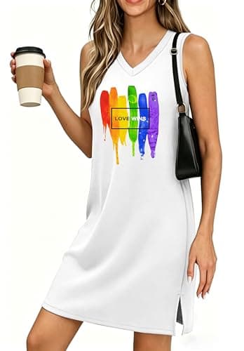 Pride Dress for Women LGBT Rainbow Graphic V-Neck Tank Sundress Summer Sleeveless Beach Dress with Split Gay Pride Equality - Image 1