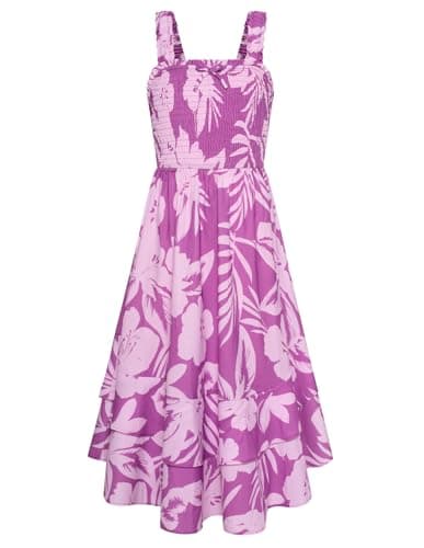 GRACE KARIN Girl's Purple Floral Dress Wide Elastic Straps Maxi Casual Fancy Party Sundress Size 6-7 - Image 1