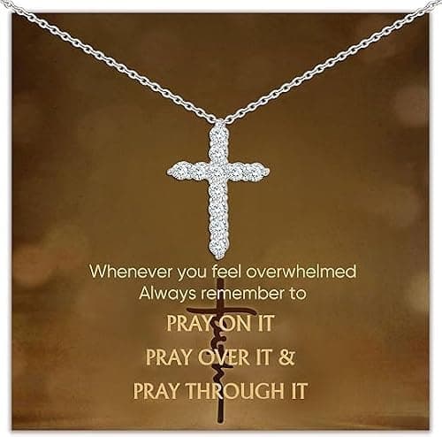 Juvux Cross Necklaces for Women 925 Sterling Silver 18K Gold Plated Cubic Zirconia Cross Necklace Simple Jesus Cross Necklace Cute Simulated Diamond Jewelry Religious Minimalist Easter Gift (Silver with Card) - Image 1