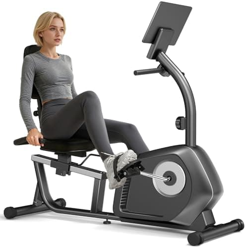 UMAY Exercise Bike, Recumbent Exercise Bike for Seniors, Magnetic Stationary Bikes for Home with 16-Level Resistance Adjustment, Adjustable Seat, Heart Rate Sensor & LCD Display, 350LBS Capacity Magnetic Recumbent Bike - Image 1