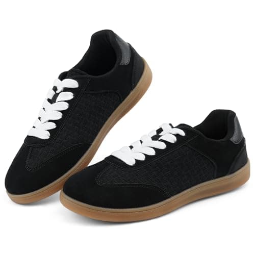JENN ARDOR Lightweight Black Sneakers for Women Fashion Lace-Up Tennis Shoes Casual Comfortable Non-Slip Work Walking Everyday Shoes 6 - Image 1