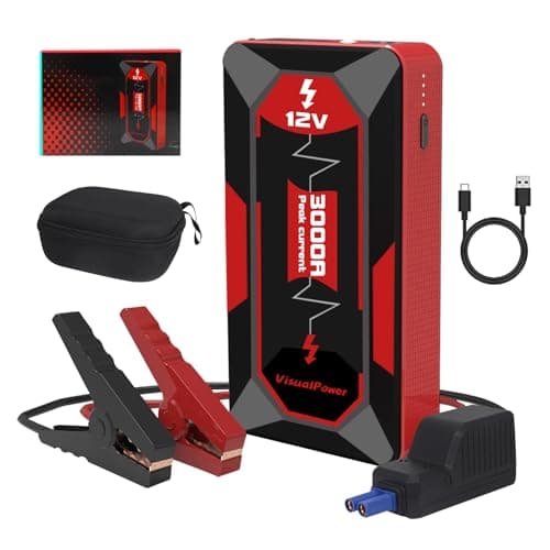 VisualPower 3000A Portable Car Jump Starter, 12V Battery Booster for 6.0L Gas/4.0L Diesel, 9 Safety Protections, Power Bank, 3-Mode LED Flashlight & Hard Case - Image 1