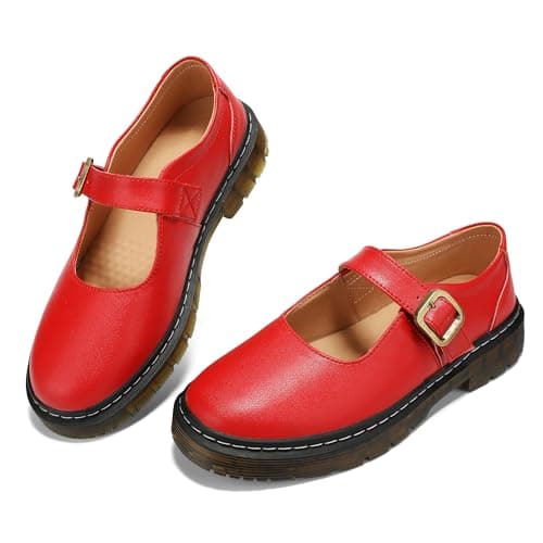 Azimaey Women's Mary Jane Flats Classic Comfort Slip-On Shoes - Breathable Lightweight Casual Dress Shoes for Women, Closed Toe Walking Shoes Fashion Cute & Everyday Comfort Red,11 US - Image 1