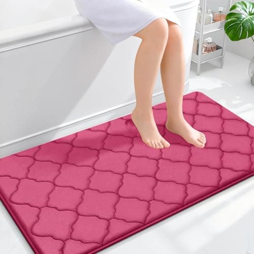 OLANLY Memory Foam Bath Mat Rug 44x24, Ultra Soft and Absorbent Bathroom Rugs, Non-Slip, Comfortable, Machine Washable Bath Carpet for Bathroom Floor, Tub, Shower and Home Decor Accessories, Deep Pink - Image 1