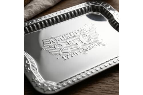 4 Pack America 250th Anniversary 1776-2026 Silver Serving Trays with 4 Patriotic Toothpick Flags, Gift Box 14.1" x 10.6" Stackable Rectangular Platters for July 4th Party, BBQ, Appetizers, Food - Image 1