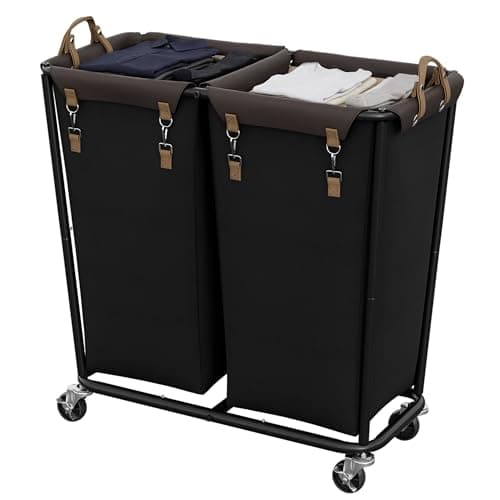 StorageWorks 390L Extra Large Laundry Hamper with Wheels, Laundry Basket with Wheels 2 Sections, Clothes Sorter Cart with Divider for Hotel, Home, Black, 1-Pack - Image 1
