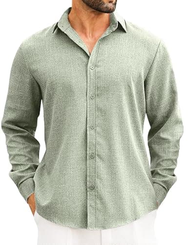 LETSEE Men's Linen Blend Button Down Shirt – Lightweight Long Sleeve Casual Shirt for Beach, Vacation & Wedding - Image 1
