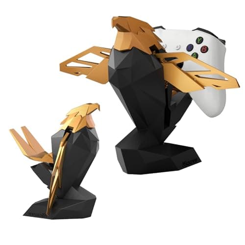 Micscrew Controller Holder for Xbox/PS/Switch – Celebrity Black & Gold Eagle Stand, Auto-Spreading Wings, Dual Placement, Scratch-Free Curved Tail Design - Image 1