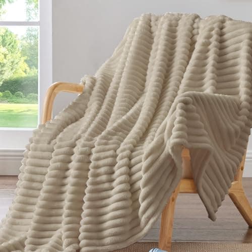 BEDELITE Fleece Throw Blanket for Couch - 300GSM Soft & Warm Fluffy Linen Blanket, Decorative and Giftable Striped Blankets for Women, Men, 50"x60" - Image 1