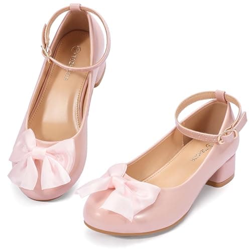 TOZHCITA Girls Low Heels Shoes Princess Dress Up Shoes,Flower Girls Sandal Shoes in Wedding Party Church Costume,Pink for 2M Little Kids - Image 1