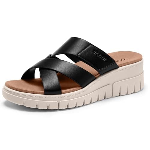 Vilanva Women's platform wedge sandals black size 10 - Image 1