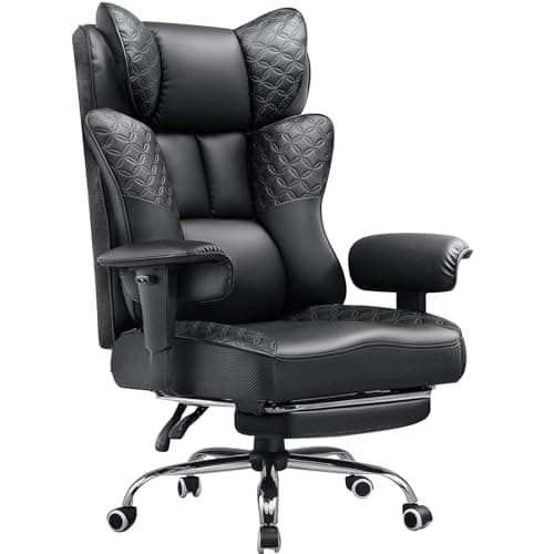 GTPLAYER Big and Tall Office Chair Wide Ergonomic Gaming Chair with Deluxe Embossing Designed Leather with Foot Rest,150°Reclining Adjustable Soft Armrests Pocket Spring Back Support and Pillow - Image 1