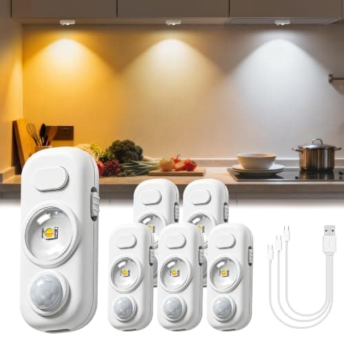 LOHAS 6-Pack Mini Rechargeable Motion Sensor LED Puck Lights, Stick-On Wireless Magnetic Night Lights, Adjustable Brightness, 3CCT, Dimmable Under Counter Lights for Drawer, Kitchen, Bedroom, White - Image 1