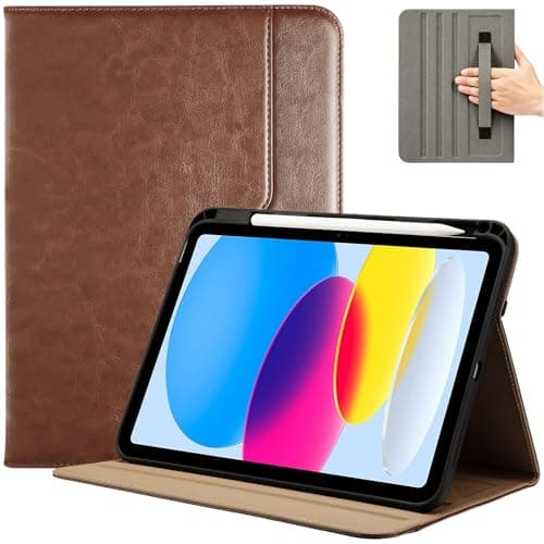 ProCase for iPad A16 11th Generation 11” 2025/iPad 10th Generation 10.9” 2022 with Pencil Holder, iPad 11/10 PU Leather Case Business Stand Cover Smart Folio with Hand Strap Front Pocket -Brown - Image 1