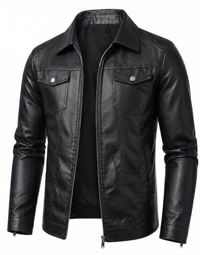 Vogaera Mens Leather Jacket Faux Leather Jackets Motorcycle Biker Coat Outwear Casual Lightweight Black XXL - Image 1
