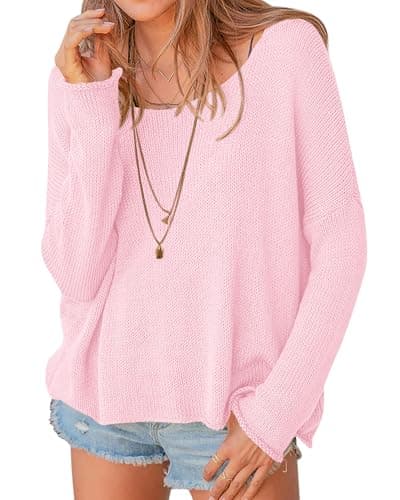 PRETTYGARDEN Women's Oversized Sweaters 2026 Casual Long Sleeve Scoop Neck Pullover Tops Loose Cozy Knit Spring Outfits(Pink,X-Large) - Image 1