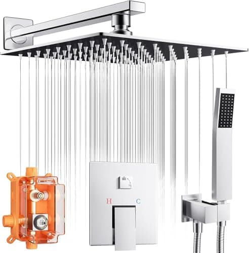 Shower Faucet Set,10 Inch Rainfall Shower System with Handheld Combo,Wall Mounted Luxury Rain Shower Set with Rough-in Valve and Trim Kit,Silver - Image 1