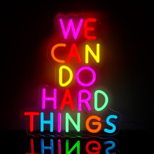 WittyRhE We Can Do Hard Things Neon Signs Dimmable LED Inspire Neon Lights Wall Decor for Kids Room Classroom Bedroom Living Room Study Gift Art for Kids Friends -14.61 x 12.2 IN-USB Powered-Acrylic - Image 1