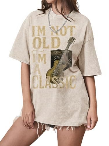 AUMORA Womens Oversized Graphic Tees Acid Wash Nashville Band T Shirts Crewneck Loose Fit Music Concert Tops Apricot - Image 1