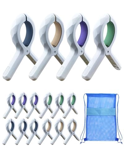 Extra Large Beach Towel Clips 12 Pack - 5.5 Inch Heavy Duty Towel Clips for Beach Chairs, Cruise, Pool - Non-Slip Silicone Pad, Rust-Resistant Stainless Steel Spring, Includes Mesh Bag, 4 Colors Mixed - Image 1