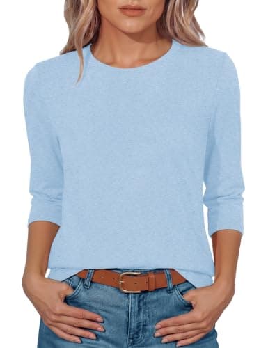 GAYHAY Light Blue Shirts for Women 3/4 Length Sleeve T-Shirts Spring Tops 2026 Trendy Casual Loose Fit Summer Outfits - Image 1
