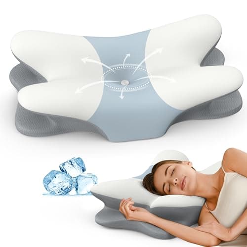 Cervical Neck Pillow - Contour Memory Foam Pillows for Pain Relief, Ergonomic Pillow for Sleeping, Side Sleeper Pillow for Neck Support, Orthopedic Bed Pillow for Back Stomach Sleepers(White & Blue) - Image 1