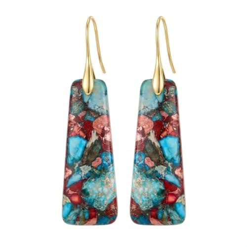 LumaBria Boho Natural Stone Dangle Earrings for Women, Lightweight Statement Drop Earrings, Handmade Gemstone Earrings for Daily Wear, Parties and Gif (Blue Green Mix) - Image 1