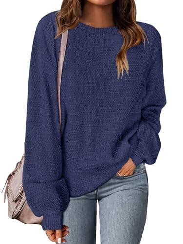MEROKEETY Sweaters for Women Fall Winter 2026 Oversized Pullover Spring Crew Neck Long Sleeve Heathered Knit Tops, Navy, Large - Image 1