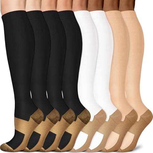 Sooverki Graduated Copper Compression Socks for Men & Women Circulation 8 Pairs 15-20mmHg - Best for Running Athletic Cycling - Image 1